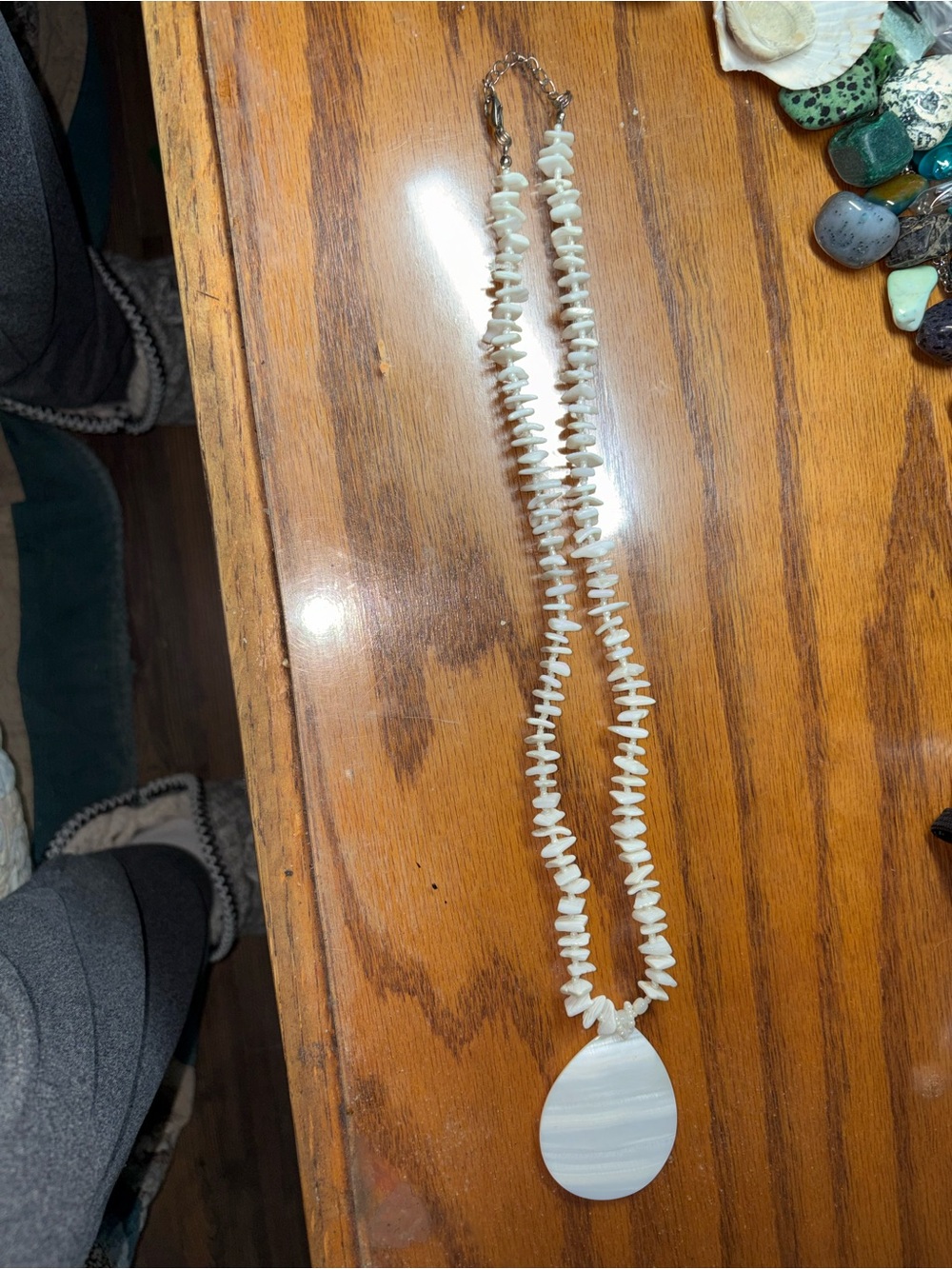 White Shell Chip Necklace with Teardrop Pendant - Women Jewelry 14 inches